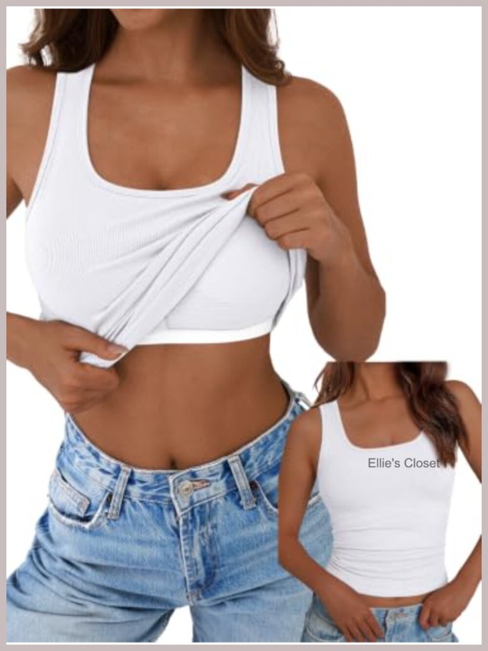 Women's Built in Bra Tank Top Sleeveless Crewneck Rib Knit Stretchy